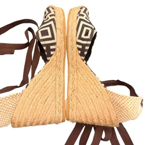 Tory Burch Wedge Espadrille Lace‎ Up Ankle Strap 38 Geometric Canvas Resortwear thumbnail 8