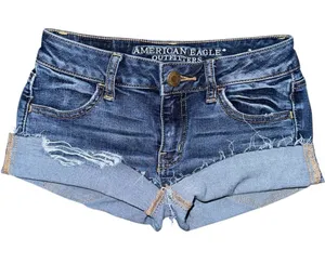 American Eagle Low Rise Micro Mini Jean Booty Shorts Distressed Sz 0 y2k grunge thumbnail 1