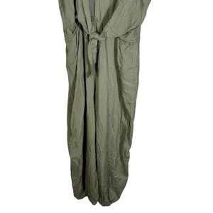 Umgee Beachy Wide Leg Jumpsuit Size XL Olive Green Tencel Tie Front Minimalist thumbnail 4