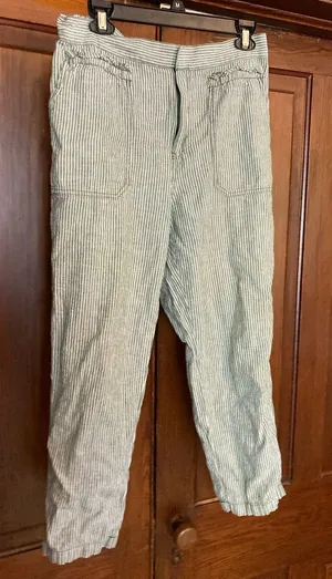 Anthropologie Green Stripe Seashore Linen Cotton Pants Medium thumbnail 1