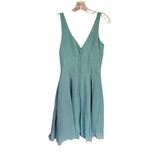Azazie Diana, knee-length, V-neck bridesmaid/cocktail dress Sz 4 Sage Green/Agav thumbnail 3