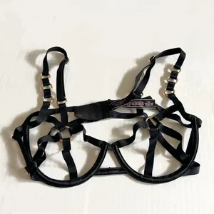Victoria’s Secret Black Cage Bra Strappy Harness Balconette Gold Hardware Large thumbnail 3