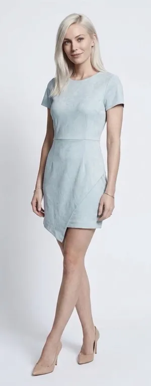Aqua Pale Blue Short Sleeve Asymmetrical Wrap Dress thumbnail 1