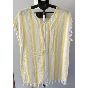 C&C California Women's Yellow‎ White Stripped Cotton CoverUp Size Large thumbnail 4