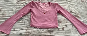 Dolls Kill Sugar Thrillz From Take A Bite Pink Strawberry Charm Flare Sleeve Crop Top, size S thumbnail 11