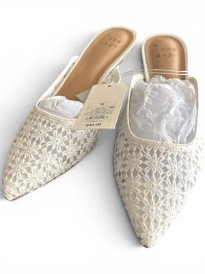 NWT A New Day Women's Delilah Floral Embroidered Mule Heels Off White 7.5 thumbnail 5