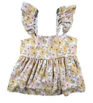 Altar'd State Babydoll Top Women Medium Yellow Pink Floral Ruffle Smocked Boho thumbnail 1