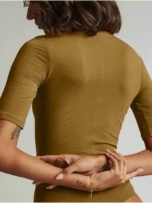 Everlane mustard tapenade Short Sleeve crewneck bodysuit, size S Supima cotton thumbnail 2