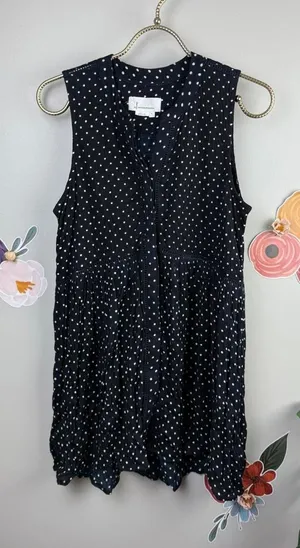 Anthropologie Black Polka Dot Sleeveless Tiered Tunic Top - Size - Small thumbnail 1