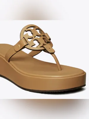 Tory‎ Burch Miller Leather Wedge Sandals Size 8 in Ginger Shortbread NEW Dustbag thumbnail 4