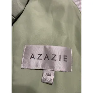 Azazie Sage‎ Green Satin V-Neck Ruched Bodice Formal Bridesmaid Gown Dress A14 thumbnail 4