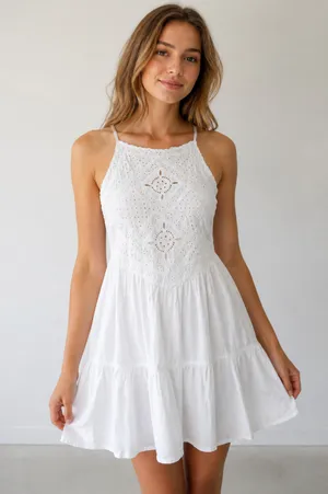 Lulus White Eyelet Lace Halter Dress M thumbnail 1