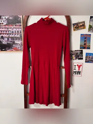 Reformation Maya Cherry Red Ribbed Turtleneck Mini Dress Long Sleeve Sammi thumbnail 4