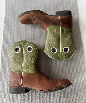Justin Sage Green Brown Leather Western Square Toe Cowboy Festival Boots 5D or 7 thumbnail 1