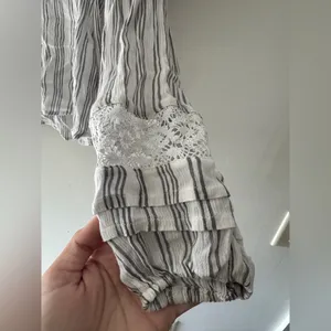 Hollister White Striped Long Sleeve Lace Detail‎ Top thumbnail 3