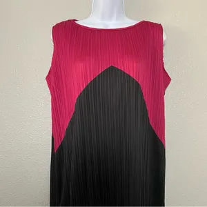 Vintage 20s Style Art Deco Artsy Pink Black Colorblock‎ Pleated Midi Dress 13/14 thumbnail 2