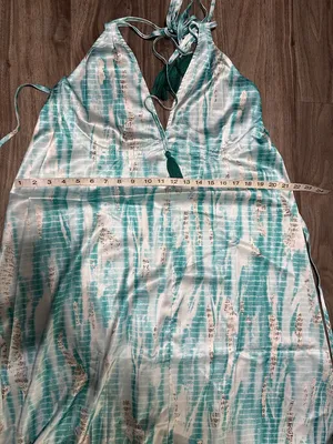 Seafoam Halter Maxi Dress - Flowing Aqua & White Print thumbnail 10