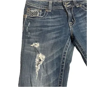 Miss Me Womens Straight‎ Leg Embellished Rhinestone Denim Distressed Jeans Sz 29 thumbnail 3