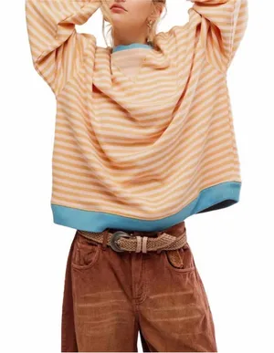 NWOT Free People We The Free Women’s Classic Striped Crew Latte Combo Sz L thumbnail 1