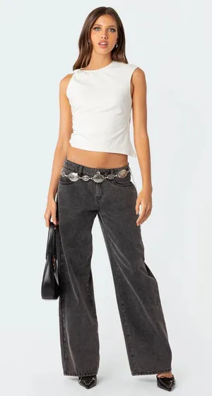 Edikted Viral Tiktik Raelynn Washed Low Rise Jeans In Black thumbnail 1