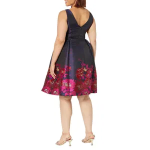 NWT Adrianna Papell Pleated Floral Jacquard Dress Navy Blue / Pink Multi 6 thumbnail 2
