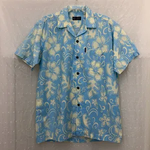 Max Boy Blue Cream Hawaiian Print Button Down Mens Short Sleeve Shirt Size Large thumbnail 8