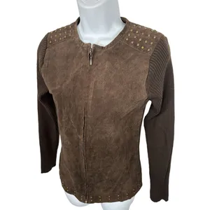 Vintage Y2K Escapade Sweater Full Zip Suede Brown Long Sleeve Womens‎ Small thumbnail 3
