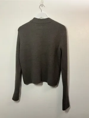 Ann Taylor Dark Gray Faux Suede-Front Crewneck Sweater Size Small thumbnail 2
