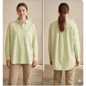 Madewell Womens Large Pale Sage Green Cotton Button Down Shirt Oversized Pocket thumbnail 2
