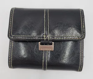 Liz Claiborne Women's Wallet One Size Black Leather Stitch Tri Fold Back Zip thumbnail 1