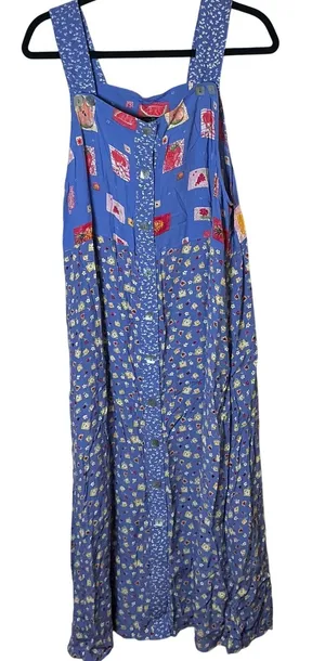 Vintage Twyla Blu Petite L Blue Fruit Floral Rayon Maxi Jumper Dress 90s Whimsy thumbnail 1
