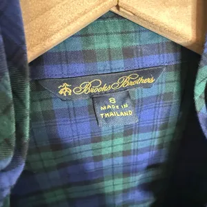 BROOKS BROTHERS Women's 8 Tartan Navy Plaid Long Sleeve Button Top Ruffle Neck thumbnail 10