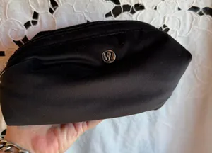 lululemon Feeling Ready Mini Velour Pouch Black Gold Logo Cosmetic Bag thumbnail 1