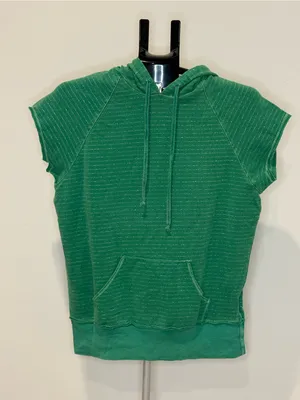 dELiA*s Green Metallic Stripe Short Sleeve Hoodie Top Size Large thumbnail 2