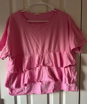 Easel Pink Ruffle Babydoll Top thumbnail 1