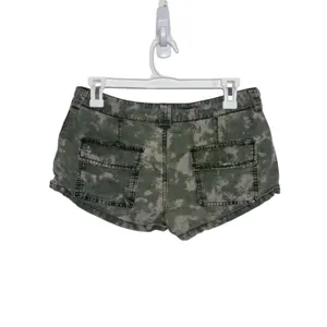 Y2K Free People Low Rise Micro Mini Shorts 4 Linen Cotton Green Acid Wash thumbnail 2