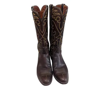 Vintage Lucchese Men’s 12 Espresso Smooth Leather Western Boots Round Toe USA thumbnail 13