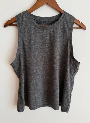 Quince Flowknit Breeze Muscle Tank Top Heather Charcoal Grey Large L thumbnail 1