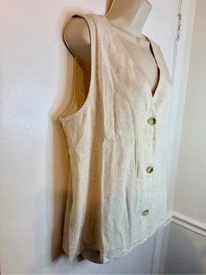 Zenana Linen Vest Button Down Beige Top Size M NWOT Lightweight thumbnail 3