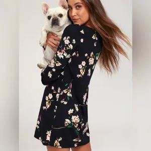 Lulus Herbaceous Babe Navy Floral Print‎ Long Sleeve Shift Dress MEDIUM thumbnail 3