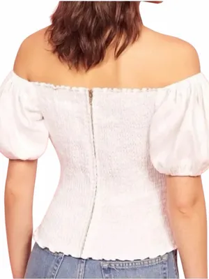 Reformation Puff Sleeve Peasant Linen Short Sleeve Top - Size 6/Small thumbnail 2