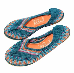 🆕Poppy x Free People Teal Crochet Ballet Flats with Orange and Pink Accents thumbnail 1
