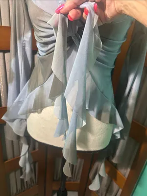 Sheer Knot-Front Blouse in Misty Blue thumbnail 5