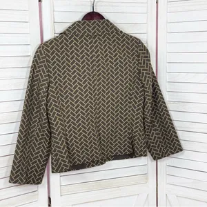 Ann Taylor Loft‎ Blazer Women 2 Brown Herringbone Tile Geometric Print Jacket thumbnail 9