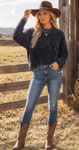 Zenana Premium Soft Grayish Blue Chenille Velvet Oversized Sweater Size Small thumbnail 1