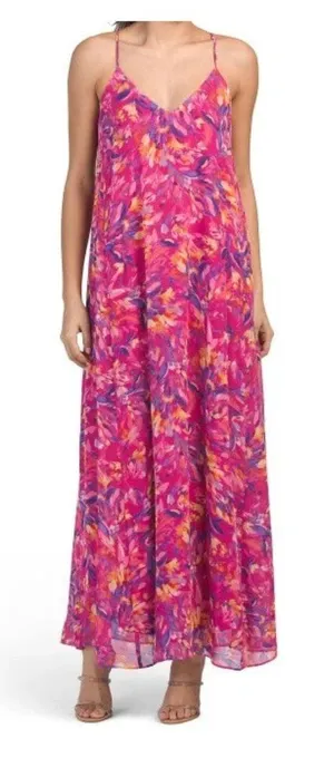 NWT Nicole Miller Women's Floral Maxi Dress Sleeveless Pink Multicolor XL thumbnail 1