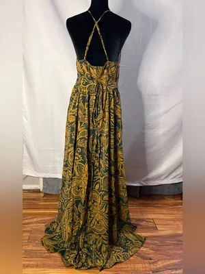 onetheland NWT Boho Floral Maxi Dress Mustard & Dark Green | Adjustable Straps thumbnail 6