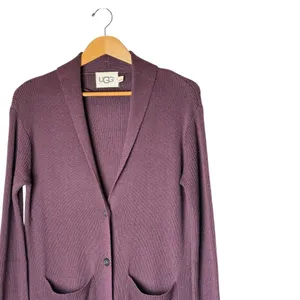 UGG Sweater Women Small Plum Purple‎ Wool Blend Ribbed Longline Duster Cardigan thumbnail 6