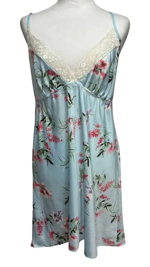 Apt 9 Slip Dress Light Blue‎ Floral Satin Lace Trim Clubwear Festival Coquette M thumbnail 1