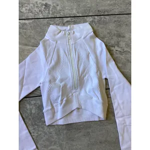 Joja NWOT Womens White Seamless Quarter Zip Long Sleeve Cropped Athletic Top XS thumbnail 2